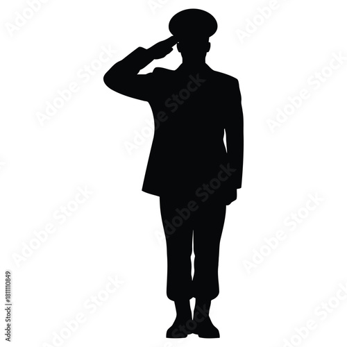 Silhouette of a soldier saluting, a symbol of respect and remembrance for veterans and military personnel, suitable for memorial day designs