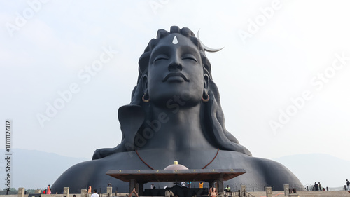 India, Tamil Nadu, Coimbatore, Huge 112feet Statue of Lord Shiva Sculpture in Human Form, Velliangiri Foothills. 