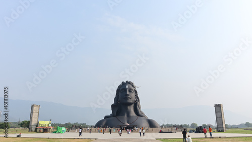 India, Tamil Nadu, Coimbatore, Huge 112feet Statue of Lord Shiva Sculpture in Human Form, Velliangiri Foothills. 
