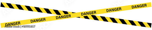 danger caution tape, Two crossed danger tapes with yellow and black stripes on a white background cautioning the area