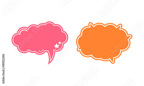A Set of Cute and Playful Cloud Shaped Speech Bubbles in Pink and Orange with Sparkle Accents for Messaging Apps.