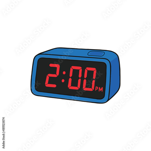 Blue Digital Alarm Clock Cartoon Illustration