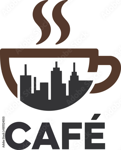Urban cafe cityscape coffee cup vector illustration