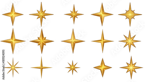 Golden Starburst Set Diverse Twinkling Star Icons for Festive Decorations
