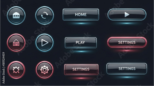 Glossy Button Set for Web Design and User Interface Elements with Interactive Effects