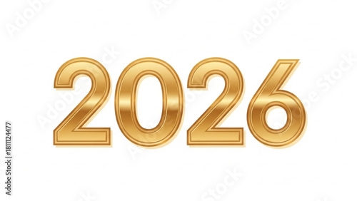 Golden Year 2026 Celebration Number Isolated on White Background
