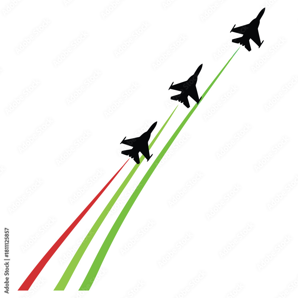 Fototapeta premium Dynamic fighter jets soaring upwards with vibrant contrails showcasing power and innovation for defense, technology, or travel concepts