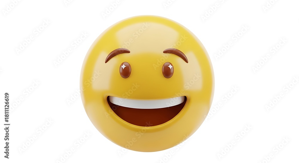 Fototapeta premium Express genuine joy with this glossy yellow smiling face emoji that's perfect for digital marketing, social media, and adding a touch of happiness online