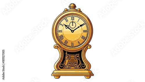 Elegant antique mantel clock in a classic gold design, isolated vector illustration