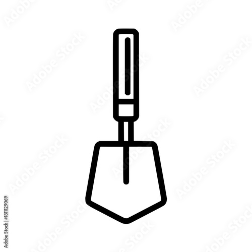 Outline shovel tool digging gardening agriculture farm equipment construction work ground 100 character title
