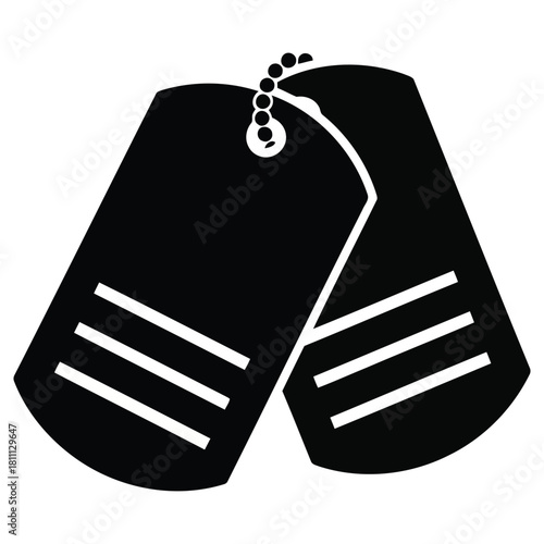 Bold black military dog tags emblem honoring service and sacrifice, ideal for veteran support campaigns or patriotic designs, showing remembrance and respect