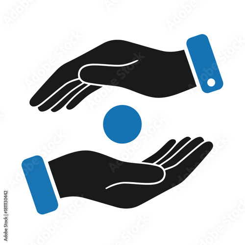 Hands protect blue orb above and below, offering safety and security, showing care, protection, and support, a symbol of safeguarding what's important