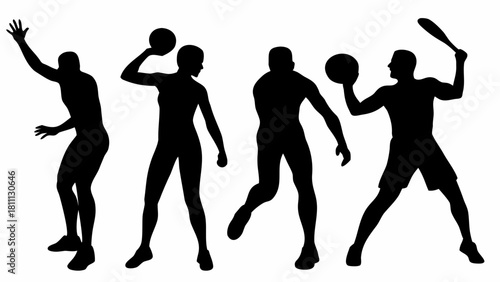 Dynamic teamwork with sporty silhouettes, diverse athletes in action, showcasing energy and movement, perfect for fitness, sports, and healthy lifestyle concepts