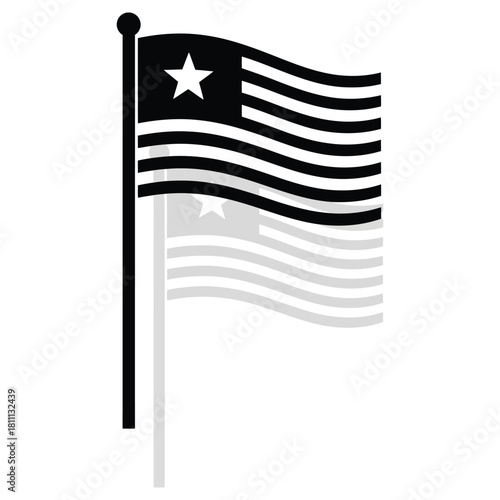 Striking black and white Liberian flag with a star fluttering, ideal for patriotic projects, historical content, or symbolizing national pride and solidarity
