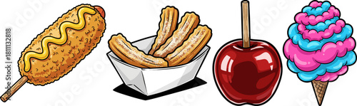 Funfair food assortment carnival snacks and sweets illustration