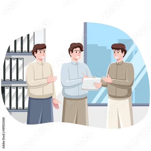 Office Co-Workers Team Reviews Documents Required for Data Collection