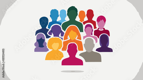 Diverse group of colorful people silhouettes representing community, social network, teamwork, and global connection. Abstract illustration.