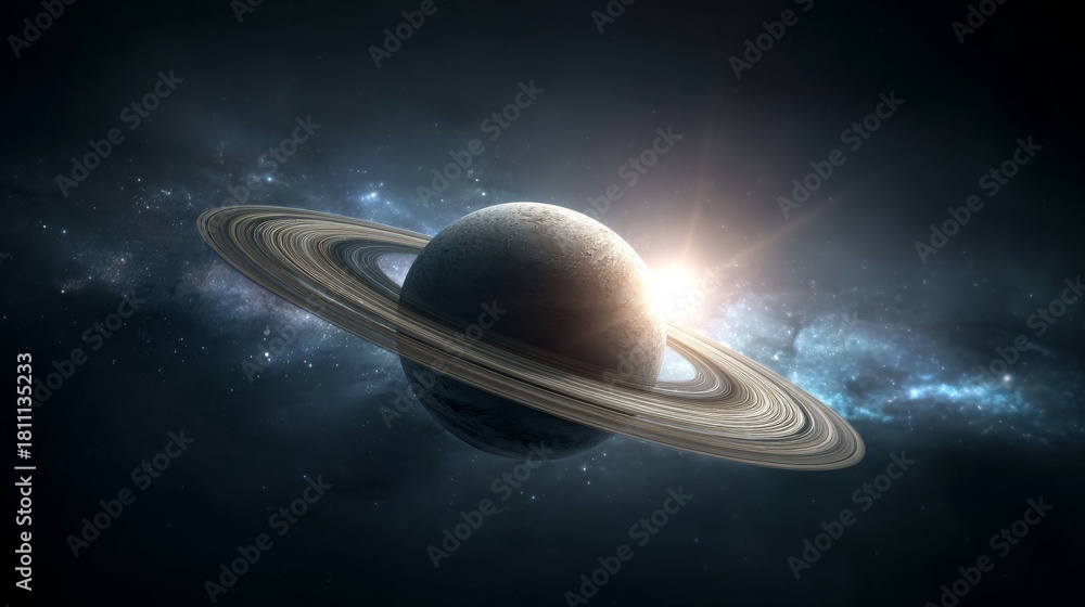 Obraz premium The sky features the big planet Saturn, which is part of a larger cosmic universe and space background