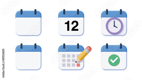 Collection of stylized calendar icons representing dates and time management