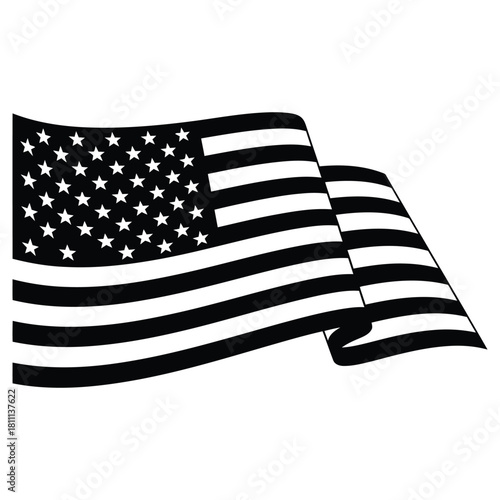 Striking monochrome American flag waving proudly, perfect for patriotic designs, historical projects, or adding a touch of national pride to your creative work