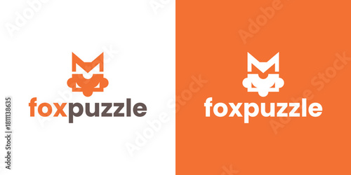 fox puzzle logo vector