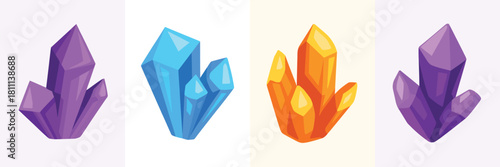 Collection of vibrant gemstones and crystals in purple blue and orange