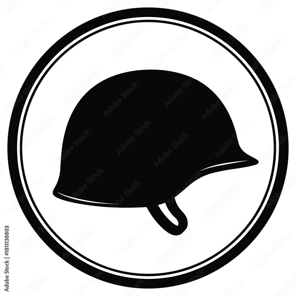 Fototapeta premium Classic military helmet icon for defense, protection, and history projects evoking strength, security, and remembrance in a simple, bold design