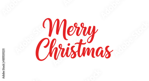 Festive red handwritten "Merry Christmas" script on a white background.