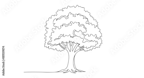 A beautiful deciduous tree drawn with a single continuous line, a minimalist vector art illustration for nature and ecology concepts e