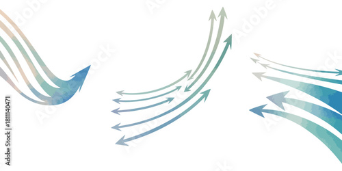 Abstract graphic design with flowing arrows in shades of blue and white