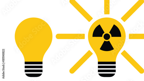 Two light bulbs one with a radiation symbol and glowing