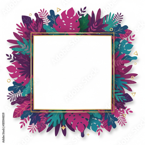 Tropical frame with natural flower and leaf