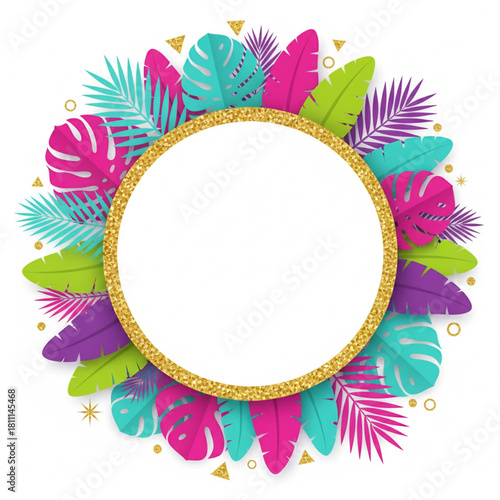 Tropical frame with natural flower and leaf