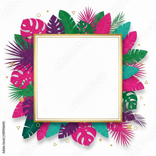 Tropical frame with natural flower and leaf