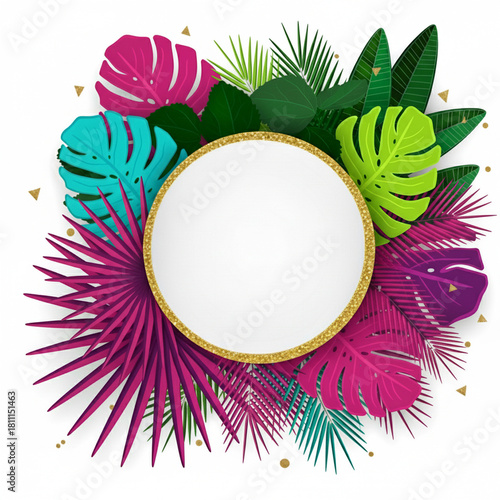 Tropical frame with natural flower and leaf