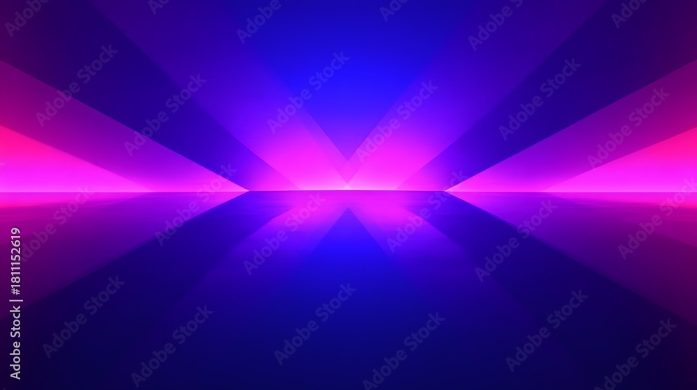 Fototapeta premium Abstract futuristic background showing neon lights with pink and blue colors forming converging lines with gradient effect