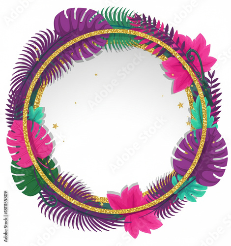 Tropical frame with natural flower and leaf