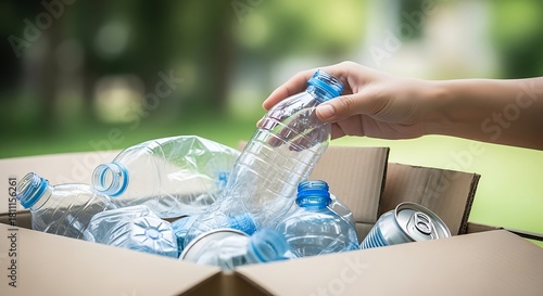 Wallpaper Mural Hand Placing Plastic Bottle Into Recycling Box for Environmental Protection Torontodigital.ca