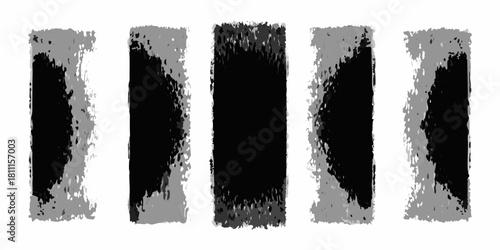 Abstract black and gray vertical stripes with rough edges on white