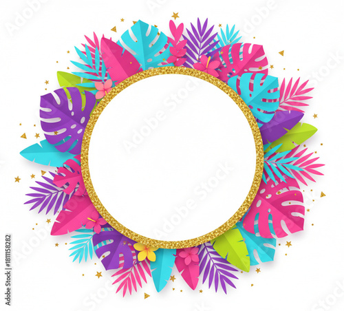 Tropical frame with natural flower and leaf