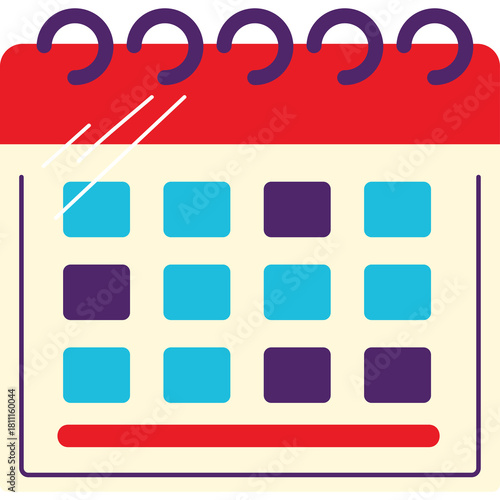 Foto Simple flat icon of a calendar with red top spiral binding and alternating blue