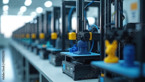 Many 3D printers create plastic objects in a factory. Machines build models layer by layer using filament. This rapid tech makes prototypes and custom parts.