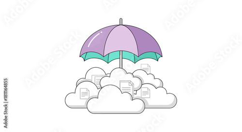 Secure your digital documents with this charming umbrella protecting data clouds from any threat