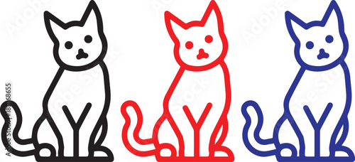 cat art, line art, minimalist, vector style, colorful, red, blue, black and white
