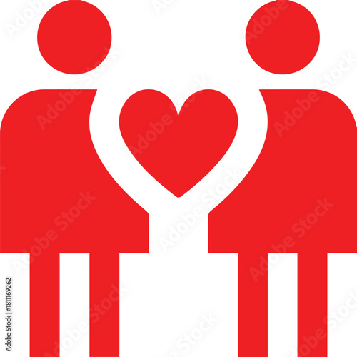 man and woman with heart icon red gender symbol,stylized heart,minimalist,red and white,geometric,clean,simple