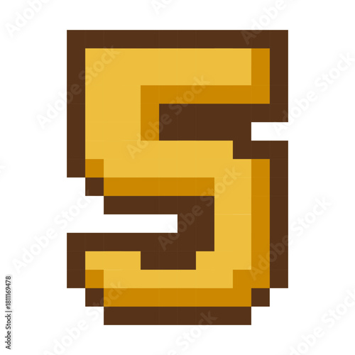 Pixel Art Gold Number 5 Retro Style