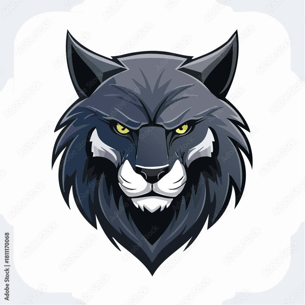 Obraz premium Vector illustration of wolf head with yellow eyes in aggressive style 