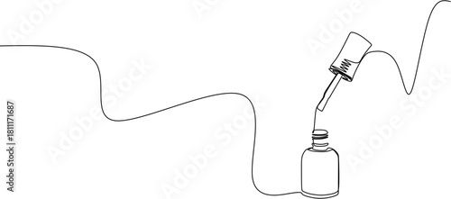 Continuous line drawing. Nail polish glass bottle. Vector illustration.