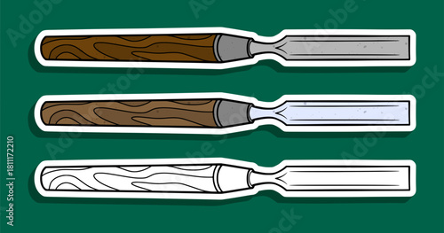 Collection of Woodworking Chisels in Flat Sticker Style