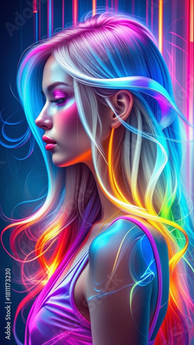 Colorful Neon Girl Side View 